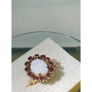 14k yellow gold opal garnet ring